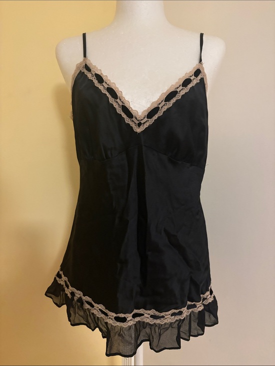 Gold Hawk Other - Gold Hawk Black 109% Silk Chemise with Cream Lace Trim  Sz L - Women's Intimates